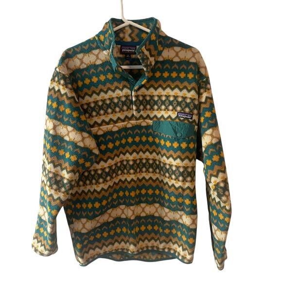 Patagonia Synchilla Cliff Arbor Green Geometric Fleece Jacket Men's Size Medium - Picture 1 of 6